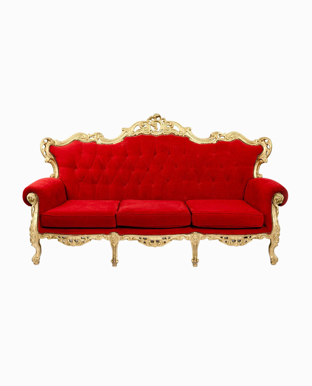 Canapé baroque rococo 3 places velours rouge et bois noir Canapé baroque rococo 3 places velours rouge et bois noir
